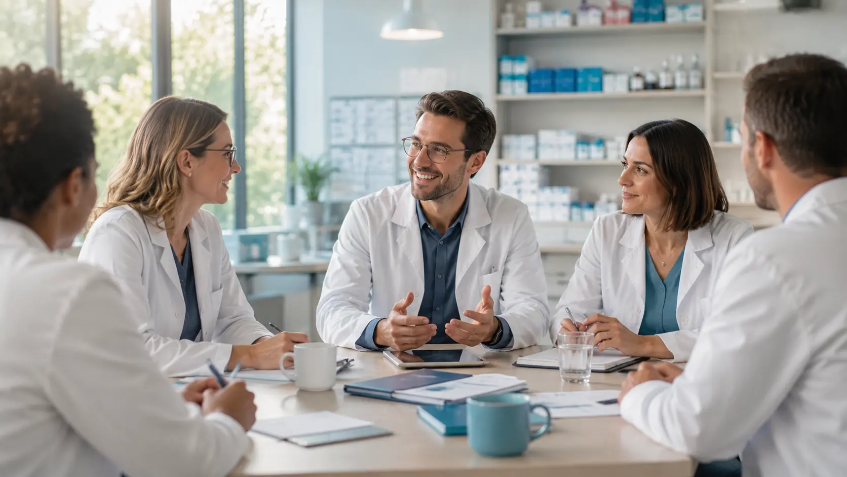Apothekenteam im Erfa-Kreis am Besprechungstisch